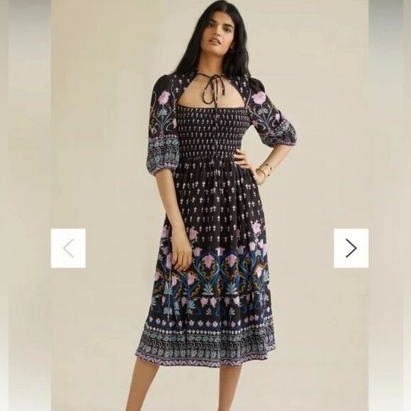 Anthropologie Dresses & Skirts - Anthropologie Dasha Smocked Floral Puff Sleeves Fit & Flare Midi Dress NWT